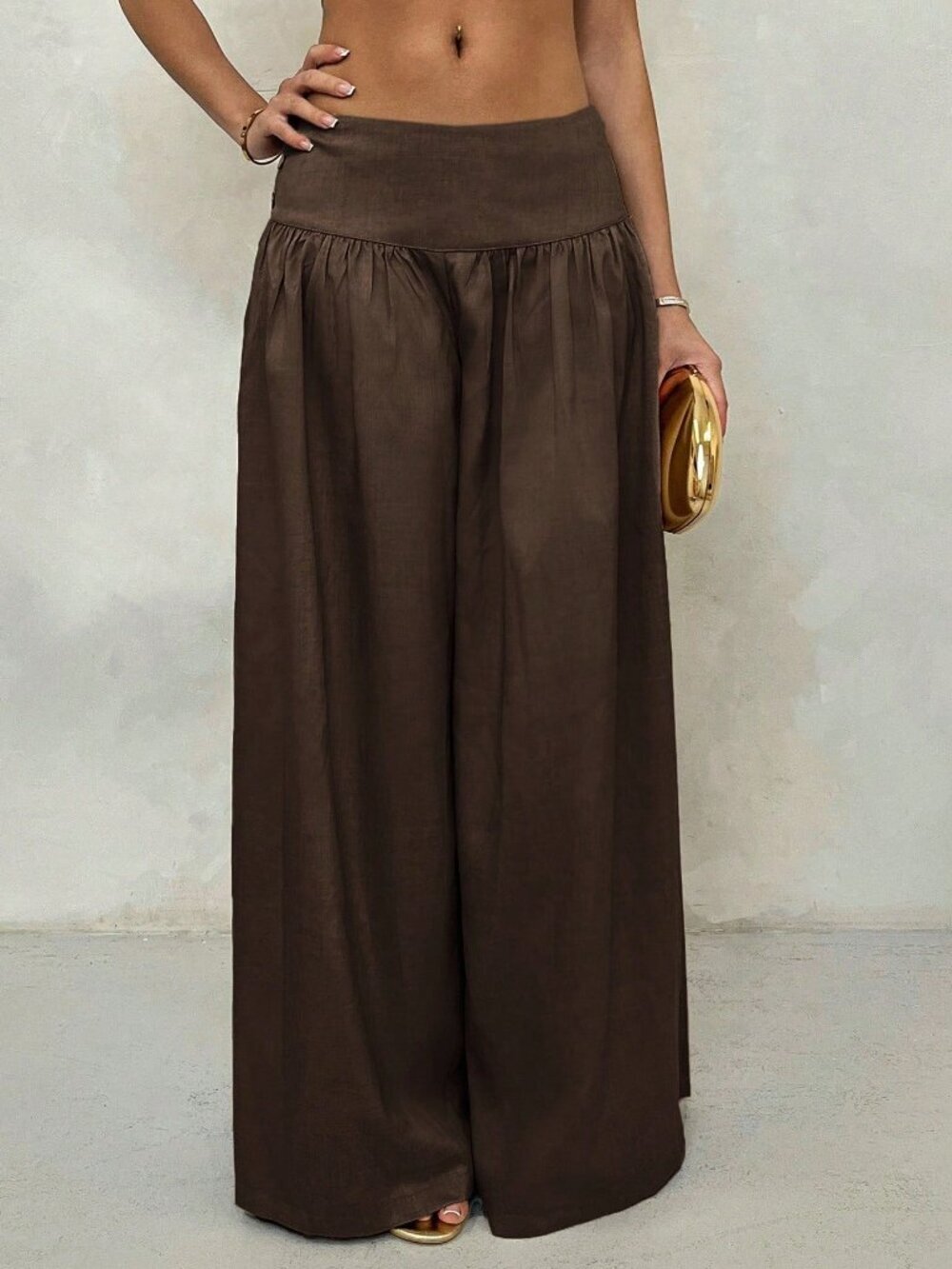 Coffee Brown Casual Women's Low-Waist Leg Pants - Picture 4 of 6